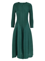 Olive Green Pleated Fit and Flare Midi Dress