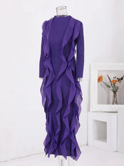 Royal Purple Sculpted Ruffle Pleated Dress