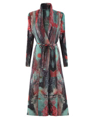 Geometric Mosaic Belted Maxi Dress