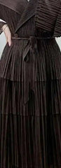 Tiered Black Pleated Wrap Midi Dress