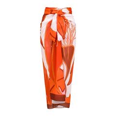 Vibrant Orange & White Swirl Print Swimsuit with Matching Cover-Up