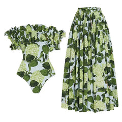 Floral Bloom Ruffle Bikini & Maxi Skirt Set