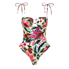 Tropical Bloom Ruffled One-Piece Swimsuit