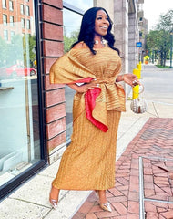 Asymmetric Pleated Kaftan Dress