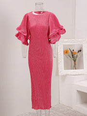 Fuchsia Pleated Bodycon Midi Dress