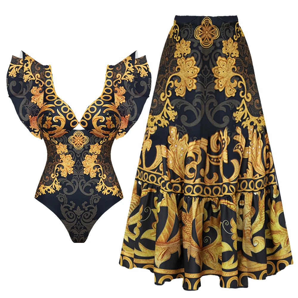 Royal Baroque Swimsuit and Maxi Skirt Set