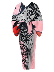 Abstract Print Pleated Kimono Dress