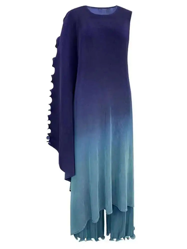 Ocean Gradient Asymmetrical Drape Pleated Maxi Dress