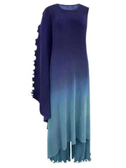 Ocean Gradient Asymmetrical Drape Pleated Maxi Dress