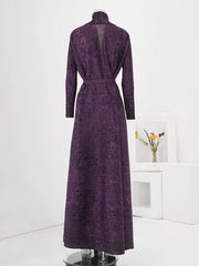 Elegant Plum Textured Long Wrap Dress