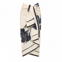 Midnight Bloom Tie Bikini with Off-White Sarong
