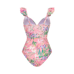 Watercolor Tropical Ruffle Detail Swimsuit