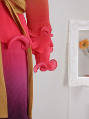 Ombre Sunset Ruffle Pleated Dress