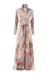Geometric Mosaic Belted Maxi Dress