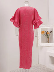 Fuchsia Pleated Bodycon Midi Dress