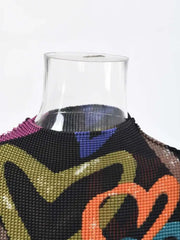 Rainbow Heart Print Pleated Midi Dress