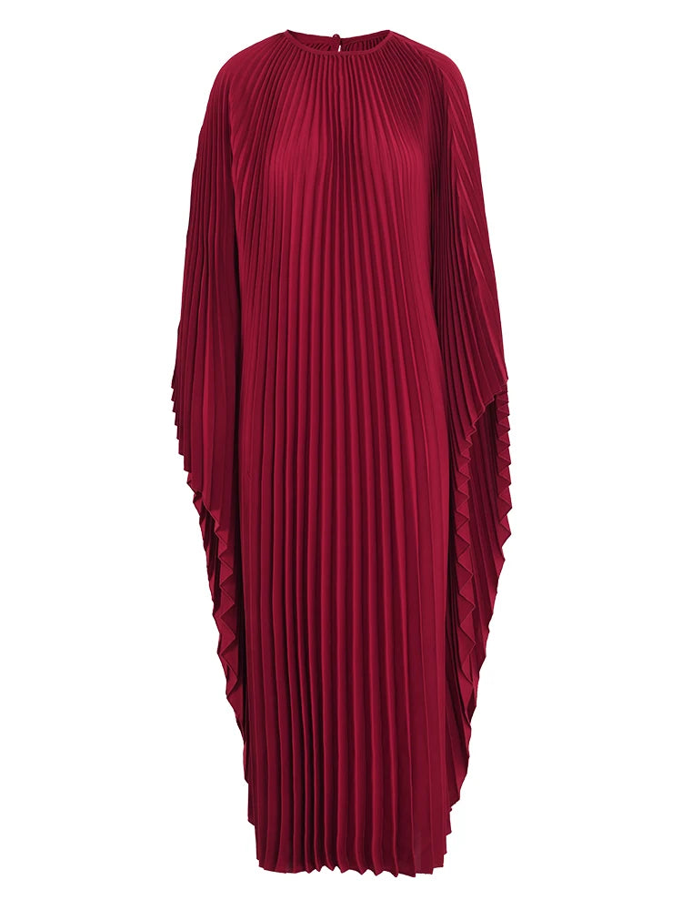 Burgundy Accordion Pleated Kaftan Dress