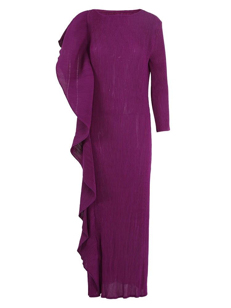 Elegant Plum Asymmetric Pleated Gown