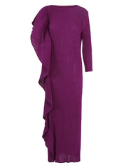 Elegant Plum Asymmetric Pleated Gown