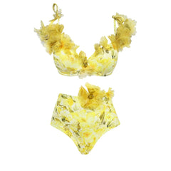 Feminine Ruffle Detail Floral Swimwear