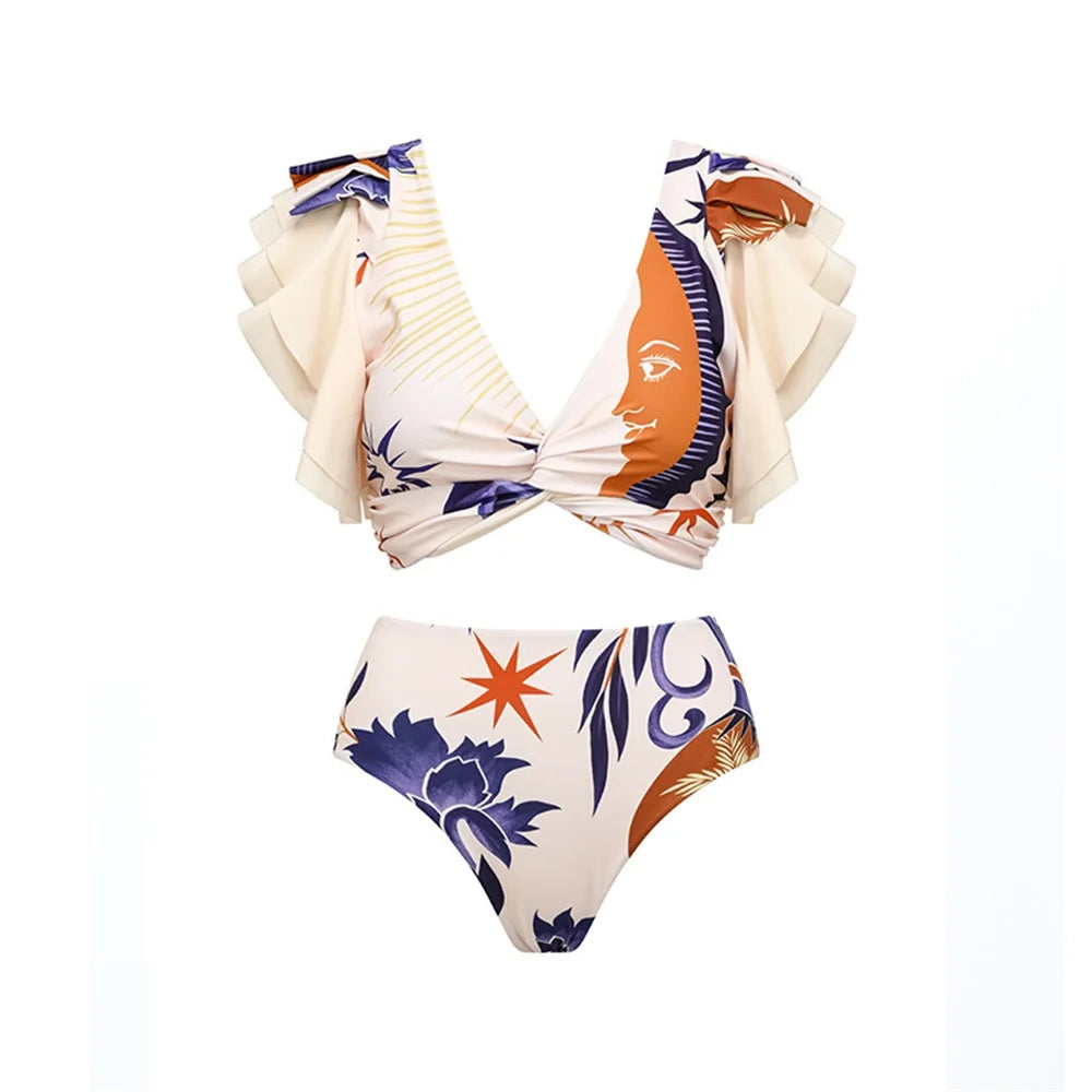 Wildflower and Feline Motif Two-Piece Outfit