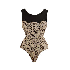 Chic Noir Wave-Print One-Piece Swimsuit & Matching Tie Sarong Set