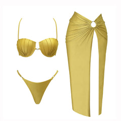 Starfish Bikini Set with Sheer Mesh Drawstring Cover-Up Skirt