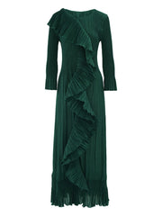 Wine Green Pleated Maxi Dress