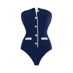 Retro Navy and White Swimsuit