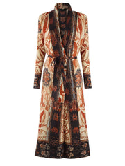 Geometric Mosaic Belted Maxi Dress