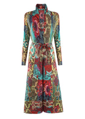 Geometric Mosaic Belted Maxi Dress