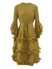Mustard Pleated Midi Dress