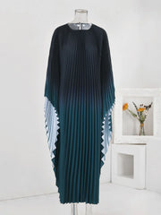 Elegant Olive Ombre Pleated Maxi Dress