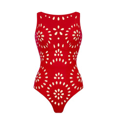 Emerald Breeze Laser-Cut Swimsuit & Matching Wrap Skirt Set