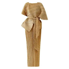 Minimalist Grey Pleated Maxi Dress