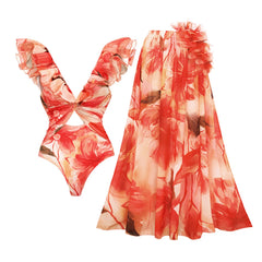 Watercolor Floral Ruffle Swimsuit & Sarong