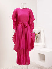 Ruffle Sleeve Pleated Midi Dress