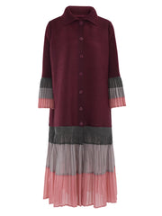 Colorblock Pleated Midi Shirt Dress