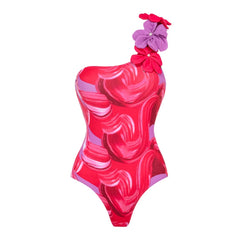 Vibrant Floral Print Swimsuit with Ruffle Details
