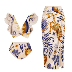 Wildflower and Feline Motif Two-Piece Outfit