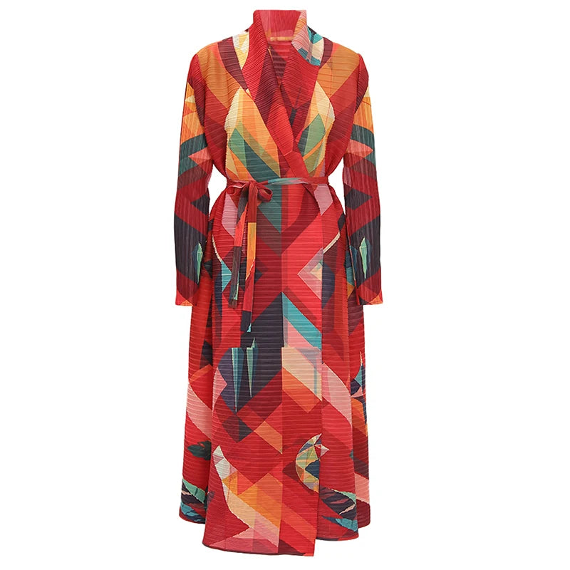 Vibrant Geometric Print Pleated Wrap Dress