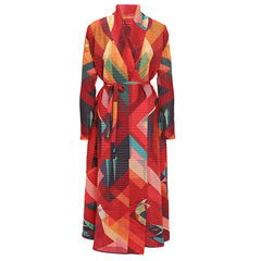 Vibrant Geometric Print Pleated Wrap Dress