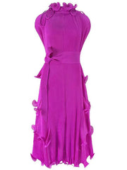 High‑Neck Pleated Tiered Midi Dress