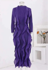 Royal Purple Sculpted Ruffle Pleated Dress