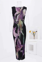 Midnight Bloom Pleated Bodycon Dress