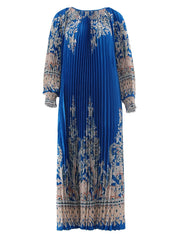 Royal Blue Boho Pleated Maxi Dress