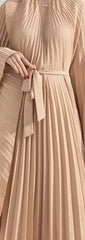 Elegant Cream Pleated Midi Dress