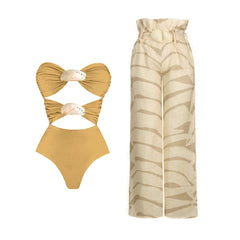 Golden Shell Cut-Out One-Piece Swimsuit