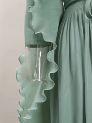 Ruffle Sleeve Pleated Midi Dress