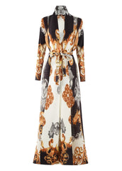 Geometric Mosaic Belted Maxi Dress